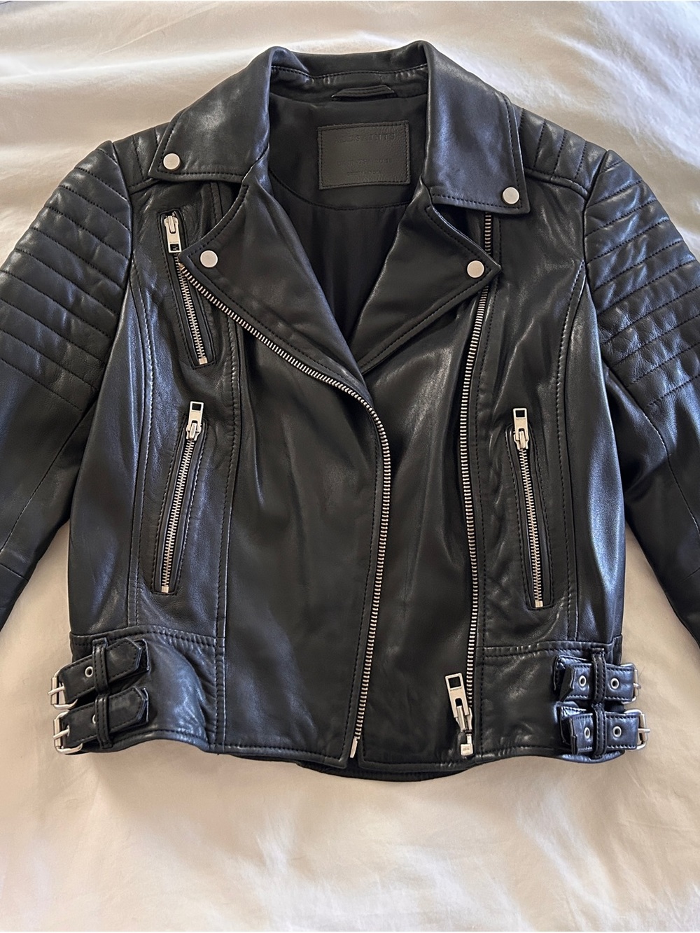 AllSaints Black Leather Papin Moto Jacket - Picture 5 of 9